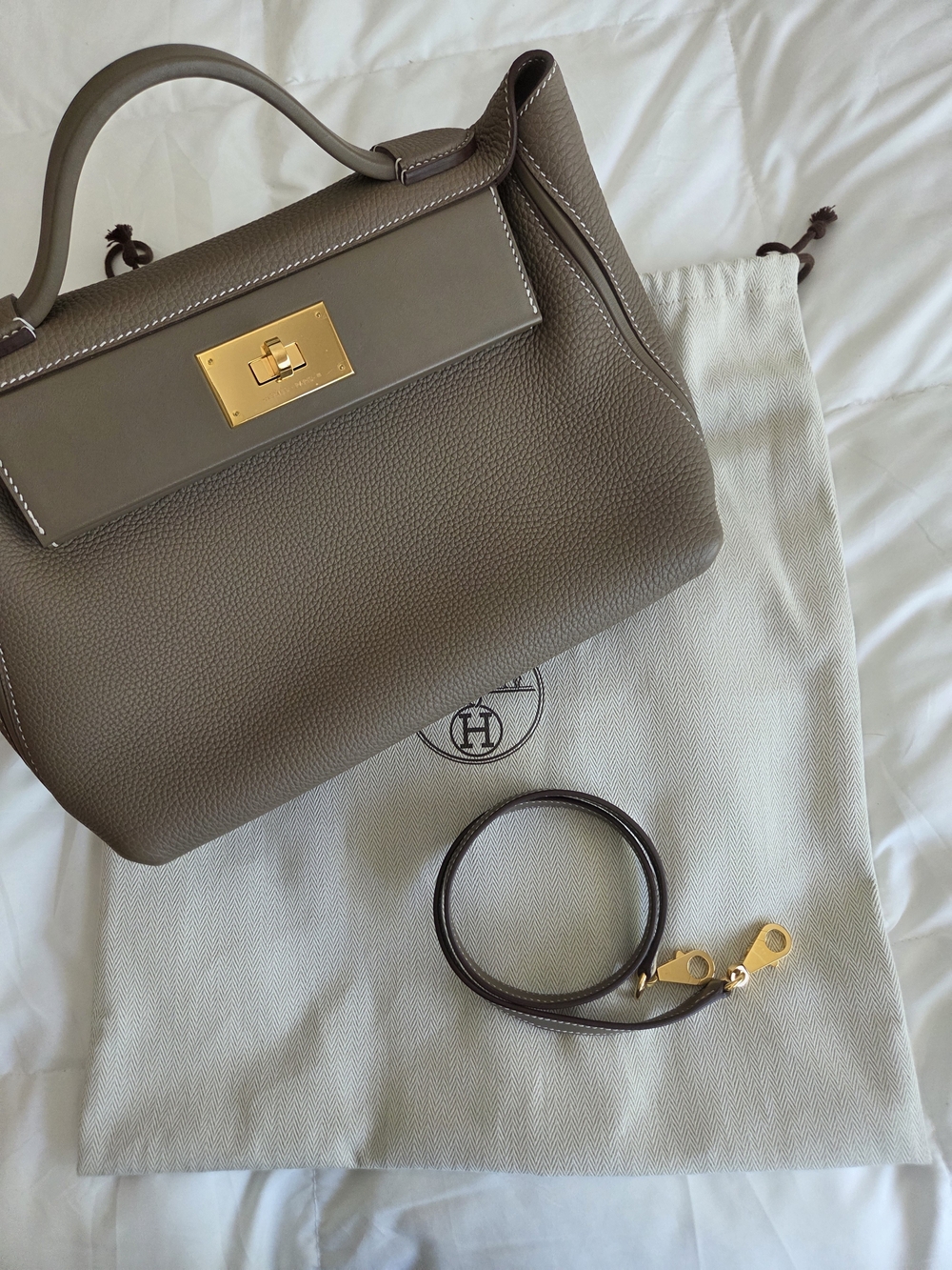 Hermes 24/24 29 Etoupe Clemence Leather Bag